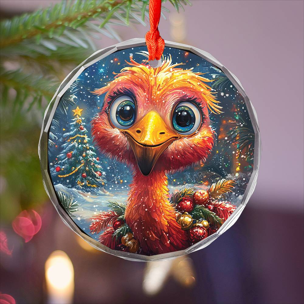 Beautiful Flamingo Christmas Night Design 3 Glass Ornament