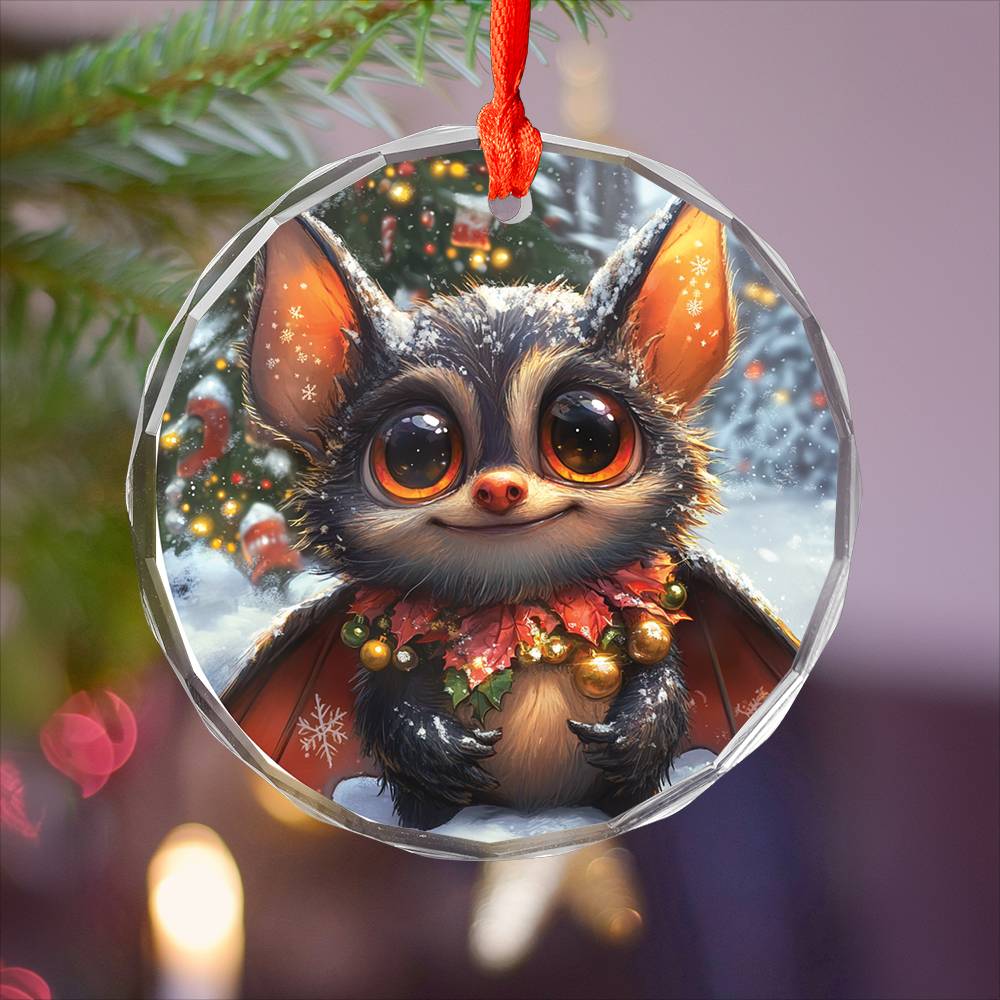 Beautiful Angus Bat Christmas Night Design 1 Glass Ornament