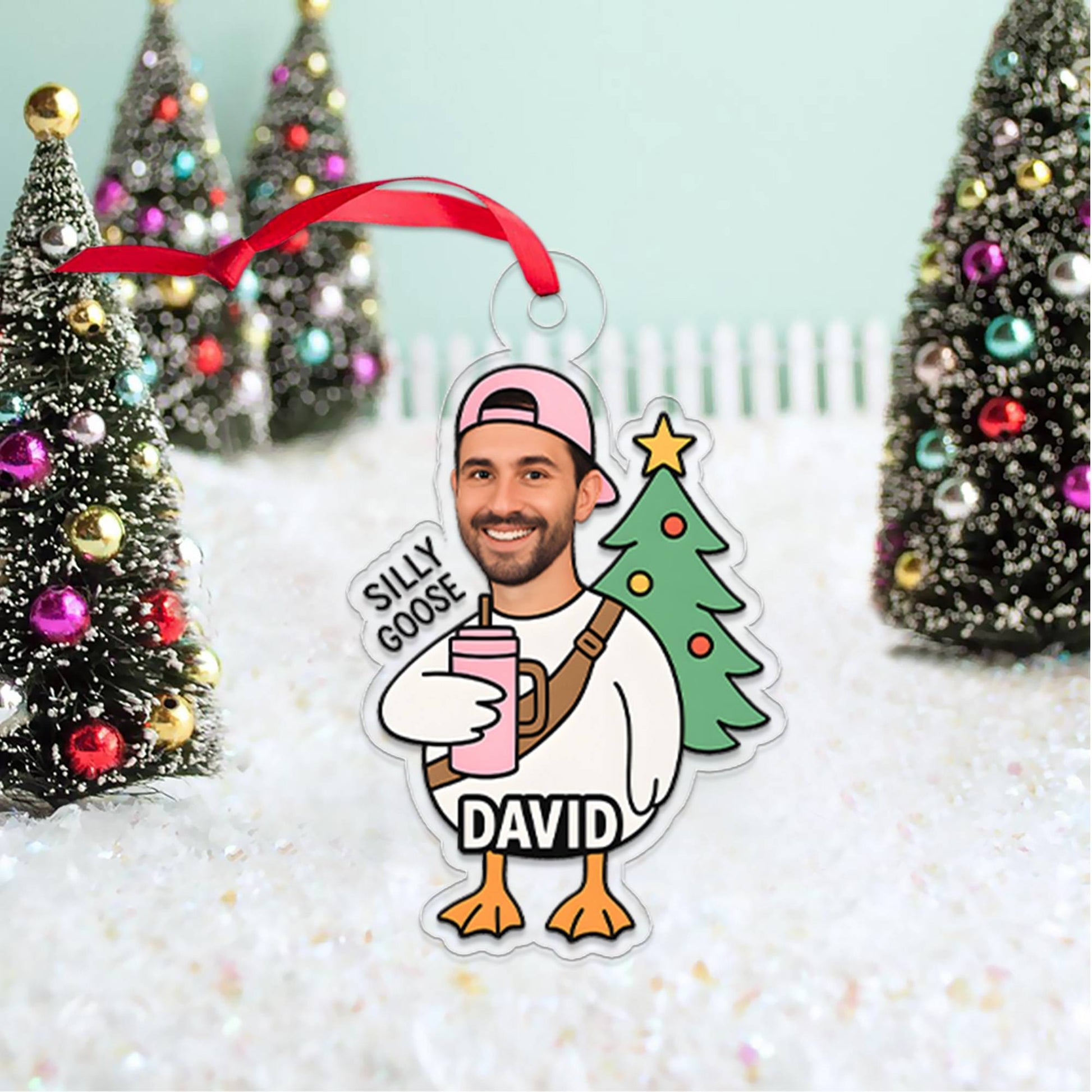 Custom Photo Silly Goose Ornament, Personalized Photo Gift, Funny Goose Decoration, Christmas Photo Ornament