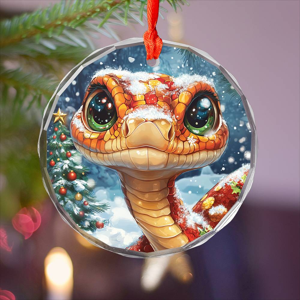 Beautiful Angus Snake Christmas Night Design 1 Glass Ornament