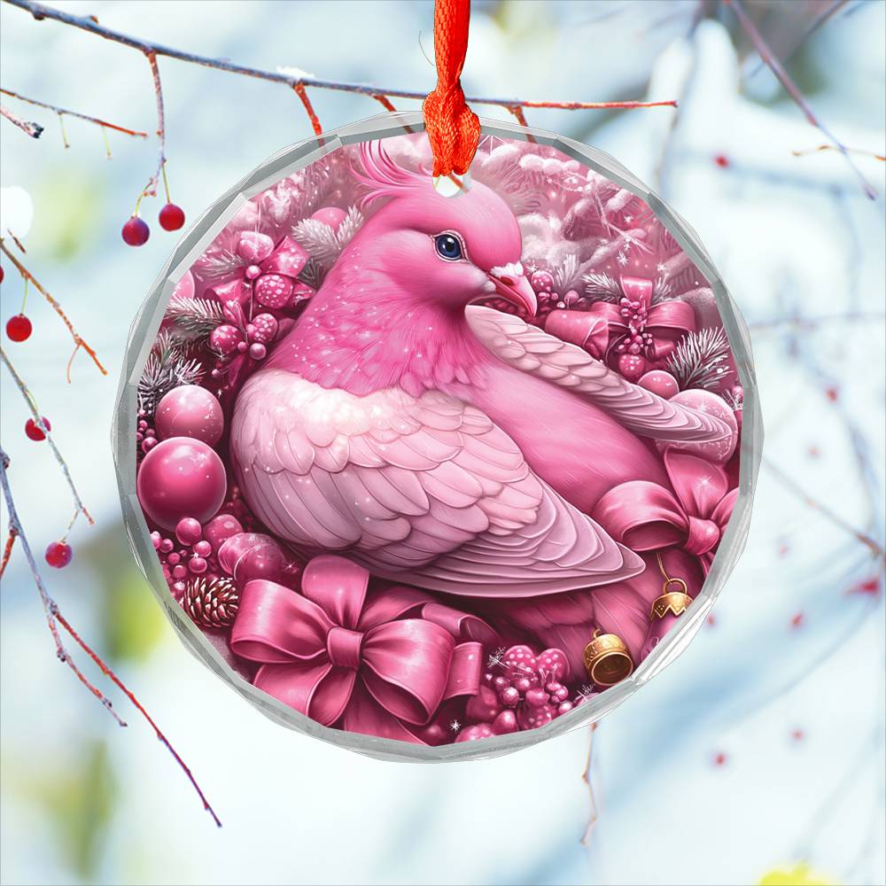 Pigeon Pink Christmas Design 3 Glass Ornament
