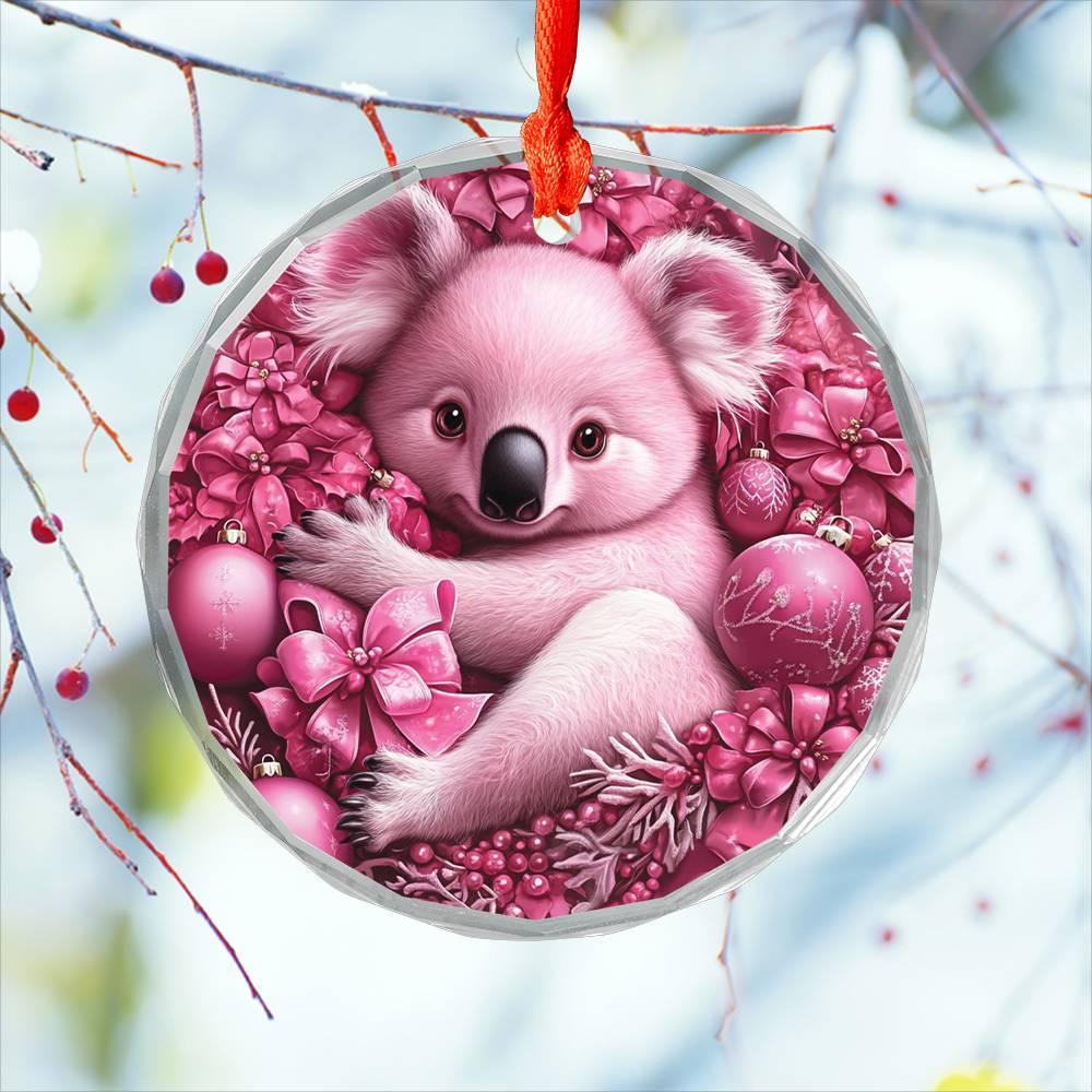 Koala Pink Christmas Design 2 Glass Ornament