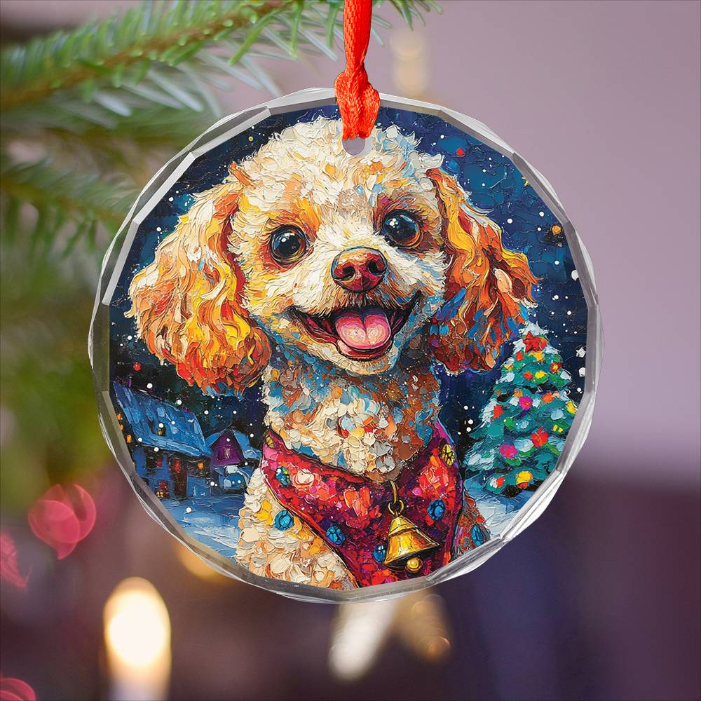 Beautiful Angus Poodle Dog Christmas Night Design 1 Glass Ornament
