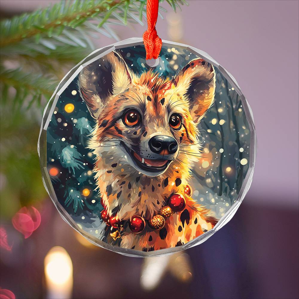 Beautiful Hyena Christmas Night Design 2 Glass Ornament