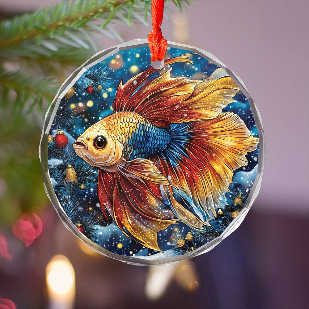 Beautiful Angus Betta Fish Christmas Night Design 2 Glass Ornament