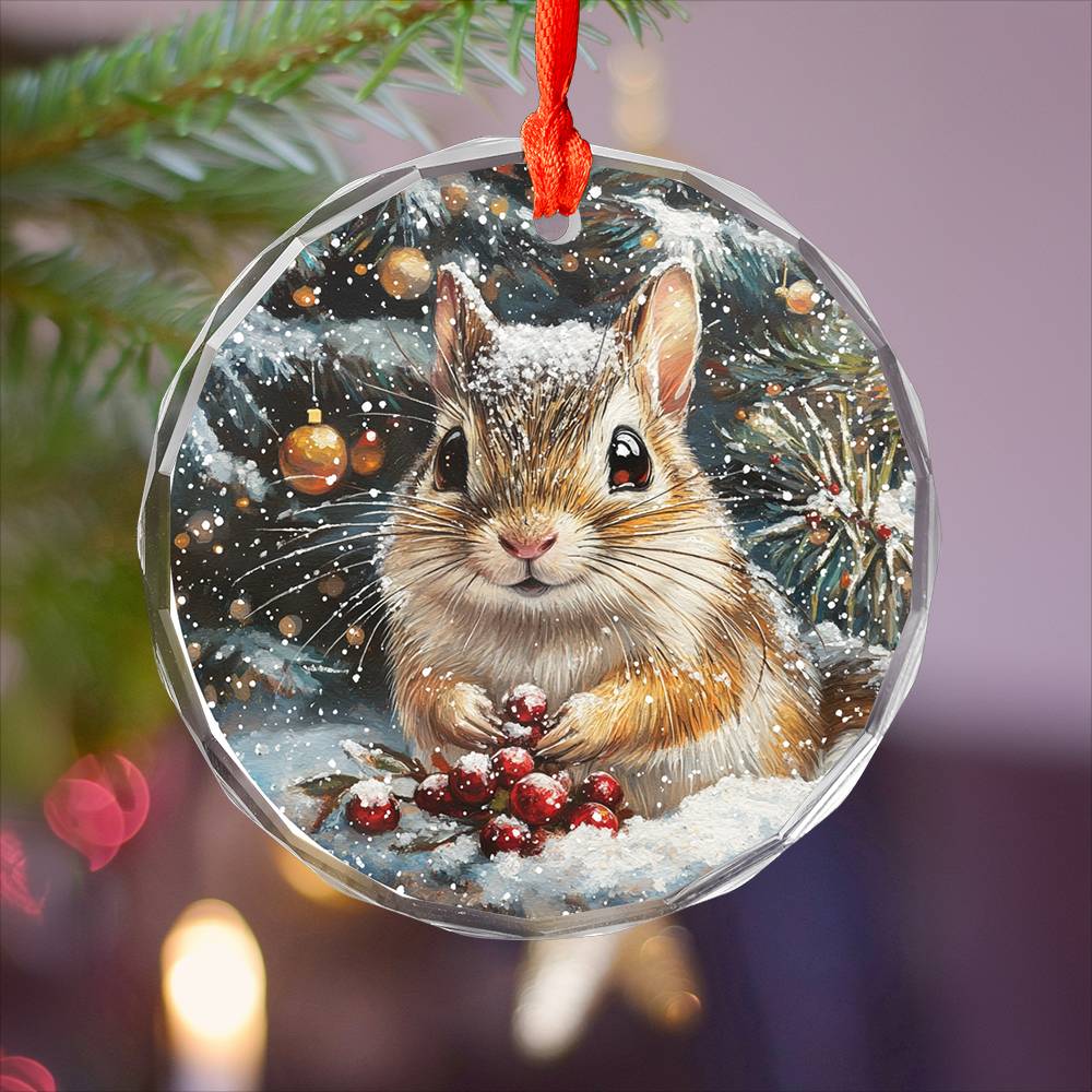 Beautiful Gerbil Christmas Night Design 2 Glass Ornament