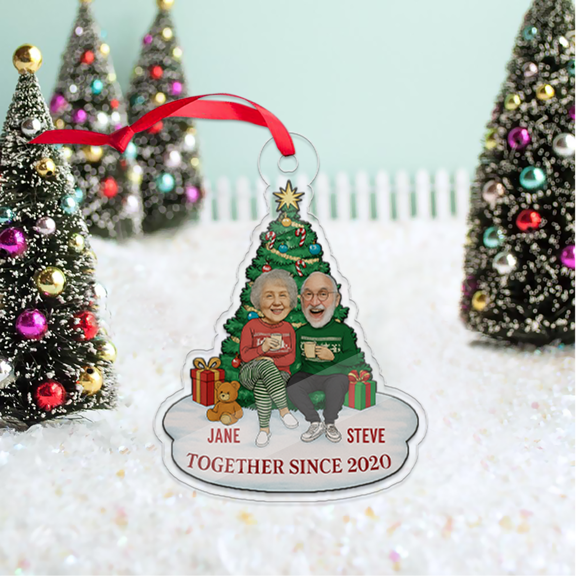Personalized Couple Photo With Funny Face Photo Ornament, Custom Photo Together Since Christmas Ornament, Photo Gift For Anniversary