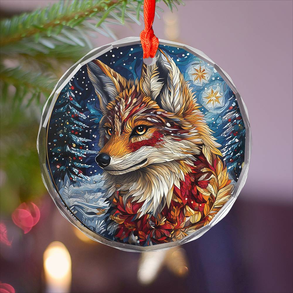 Beautiful Angus Coyote Christmas Night Design 4 Glass Ornament