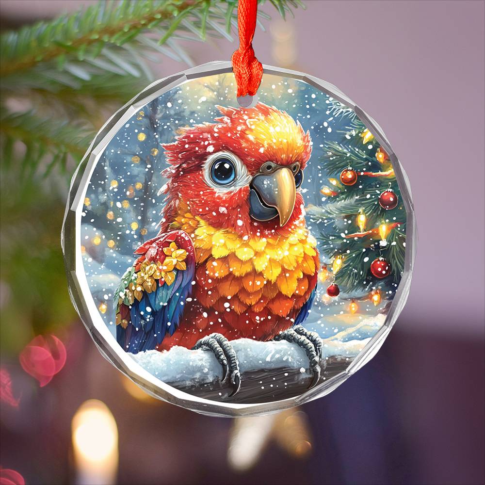 Beautiful Parrot Christmas Night Design 4 Glass Ornament