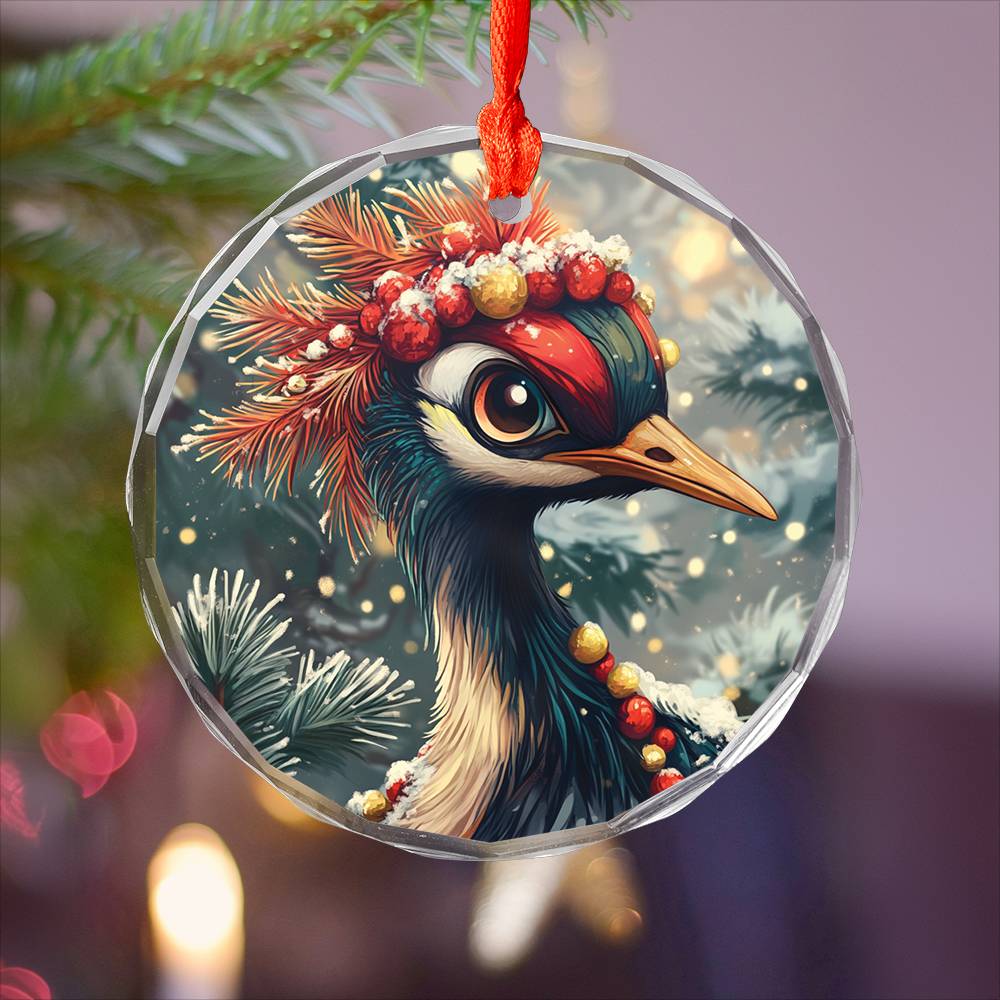 Beautiful Crane Christmas Night Design 1 Glass Ornament