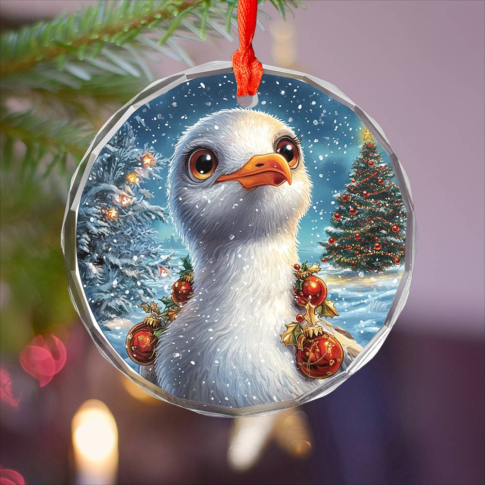 Beautiful Seagull Christmas Night Design 2 Glass Ornament
