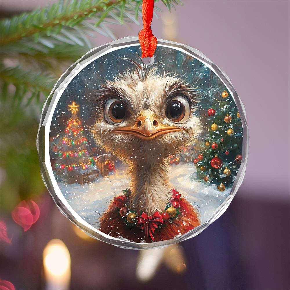 Beautiful Ostrich Christmas Night Design 3 Glass Ornament