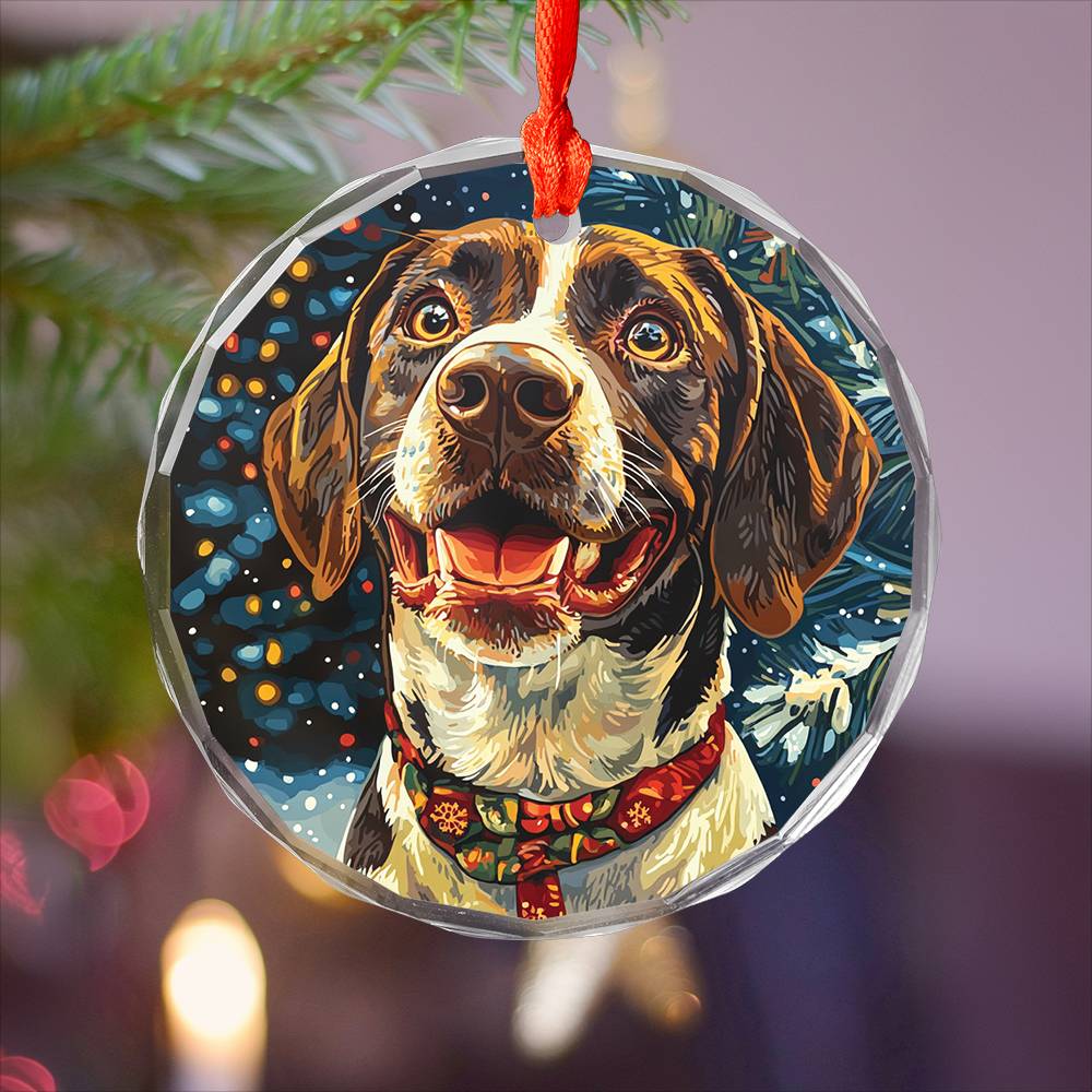 Beautiful Angus German Shorthaired Pointer Dog Christmas Night Design 1 Glass Ornament