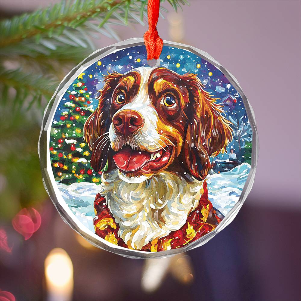 Beautiful English Springer Spaniel Dog Christmas Night Design 2 Glass Ornament