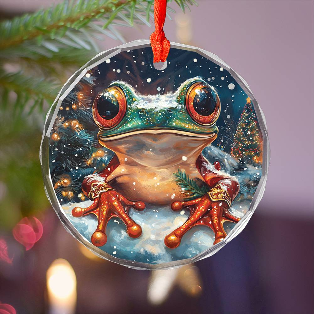 Beautiful Angus Frog Christmas Night Design 3 Glass Ornament