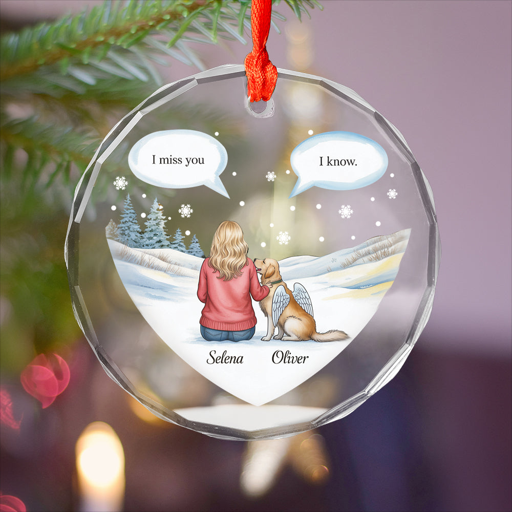 I Miss You Memorial Dog Cat - Personalized Heart Shaped Glass Ornament2