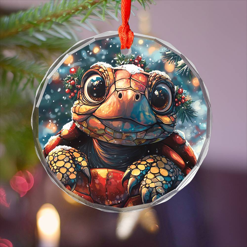 Beautiful Tortoise Christmas Night Design 3 Glass Ornament
