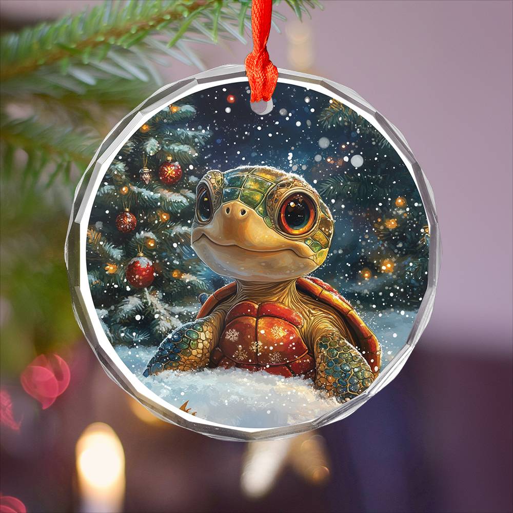 Beautiful Angus Turtle Christmas Night Design 3 Glass Ornament