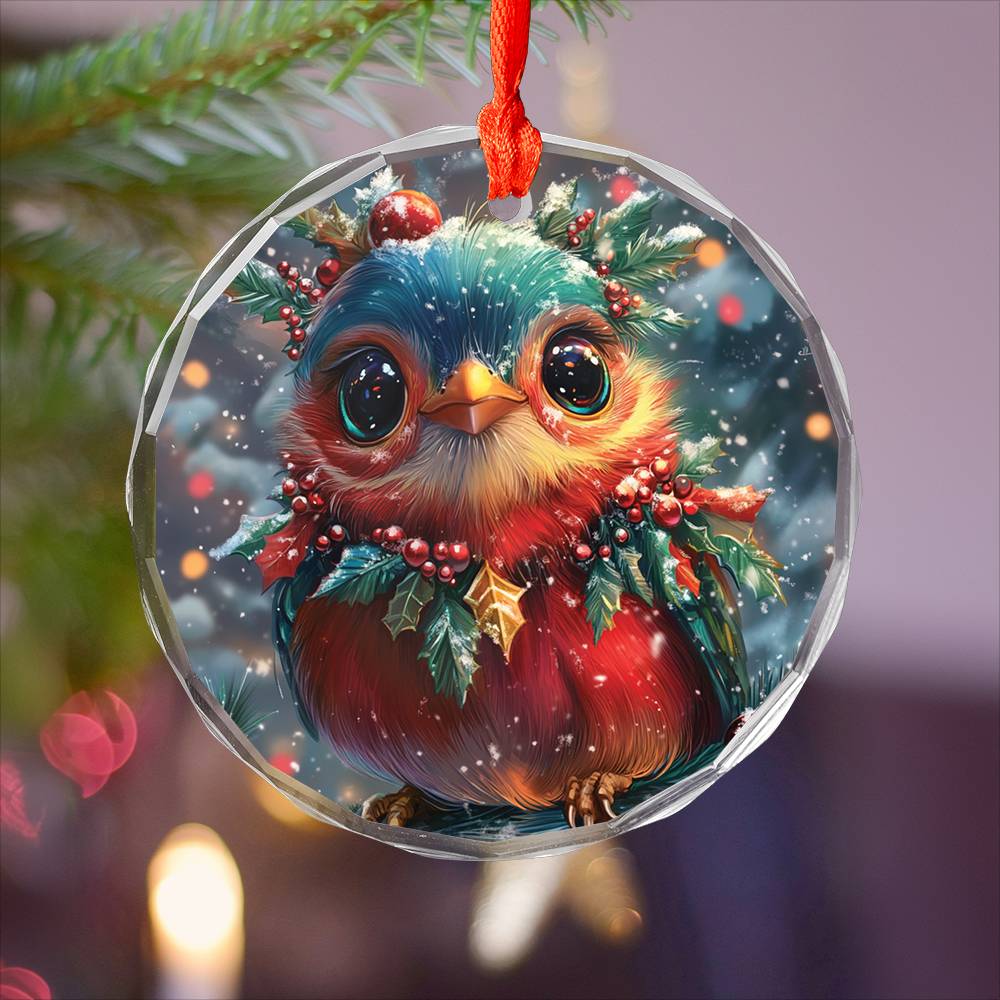 Beautiful Songbird Christmas Night Design 2 Glass Ornament