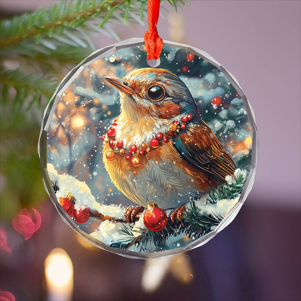 Beautiful Thrush Christmas Night Design 4 Glass Ornament
