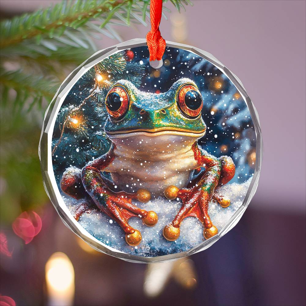 Beautiful Angus Frog Christmas Night Design 1 Glass Ornament