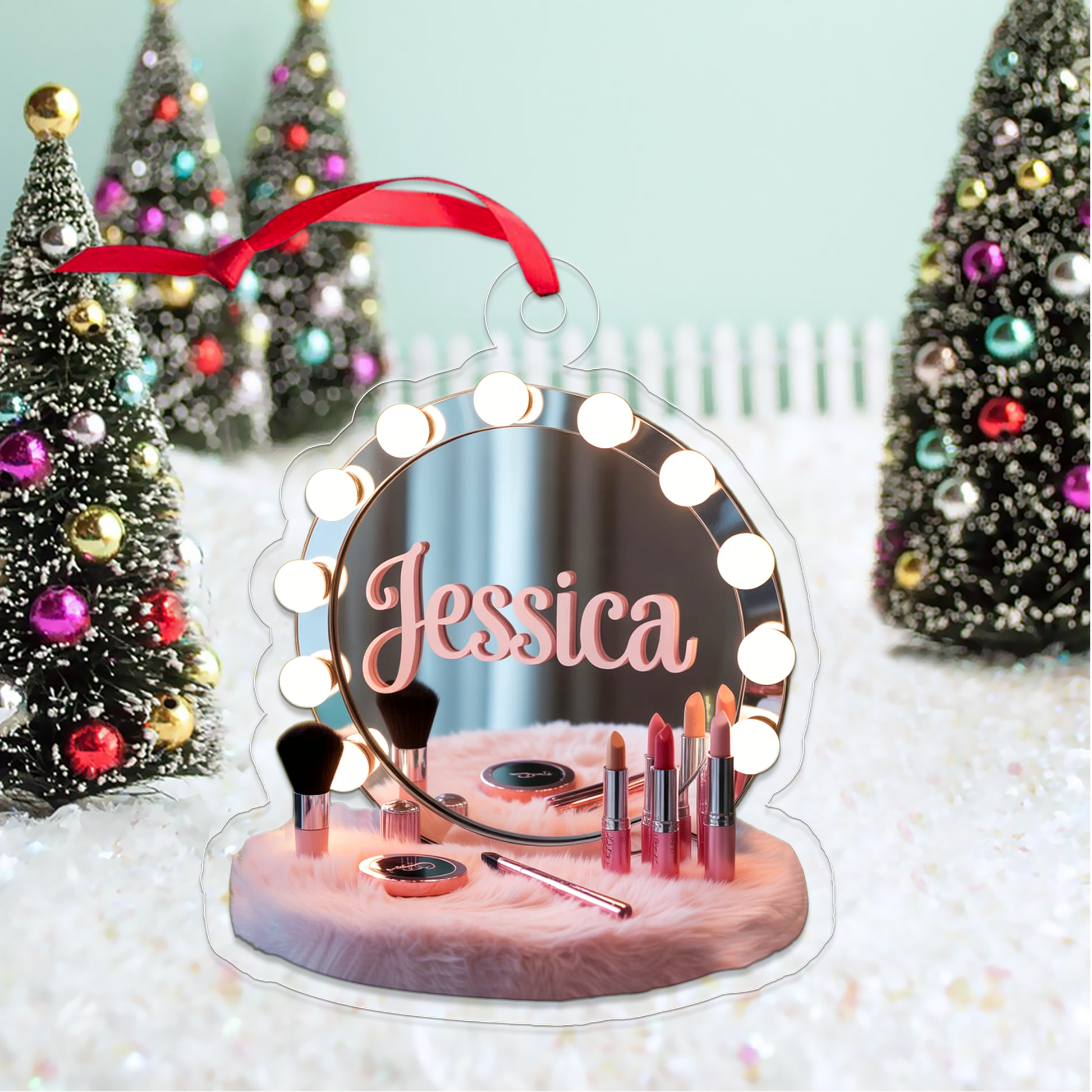 Personalized Makeup Table With Mirror Ornament, Christmas Decor, Beauty Ornaments, Makeup Artist Ornament, Xmas Makeup Gifts