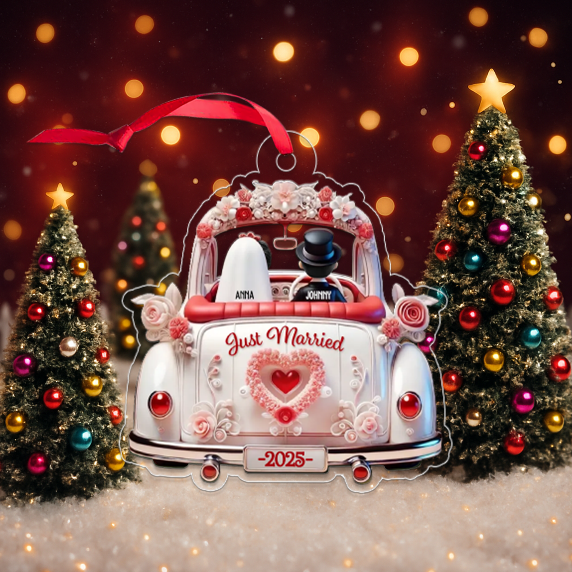 Custom First Christmas Married Couple In Wedding Car