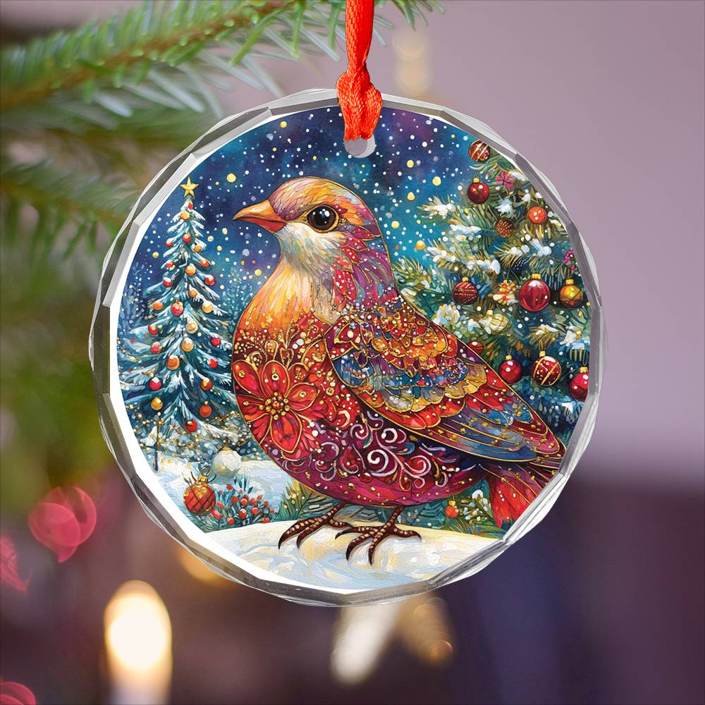 Beautiful Dove Christmas Night Design 3 Glass Ornament