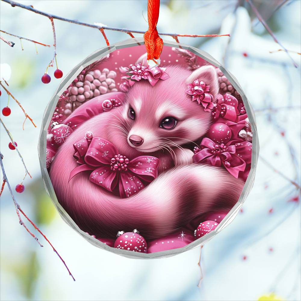 Ferret Pink Christmas Design 4 Glass Ornament
