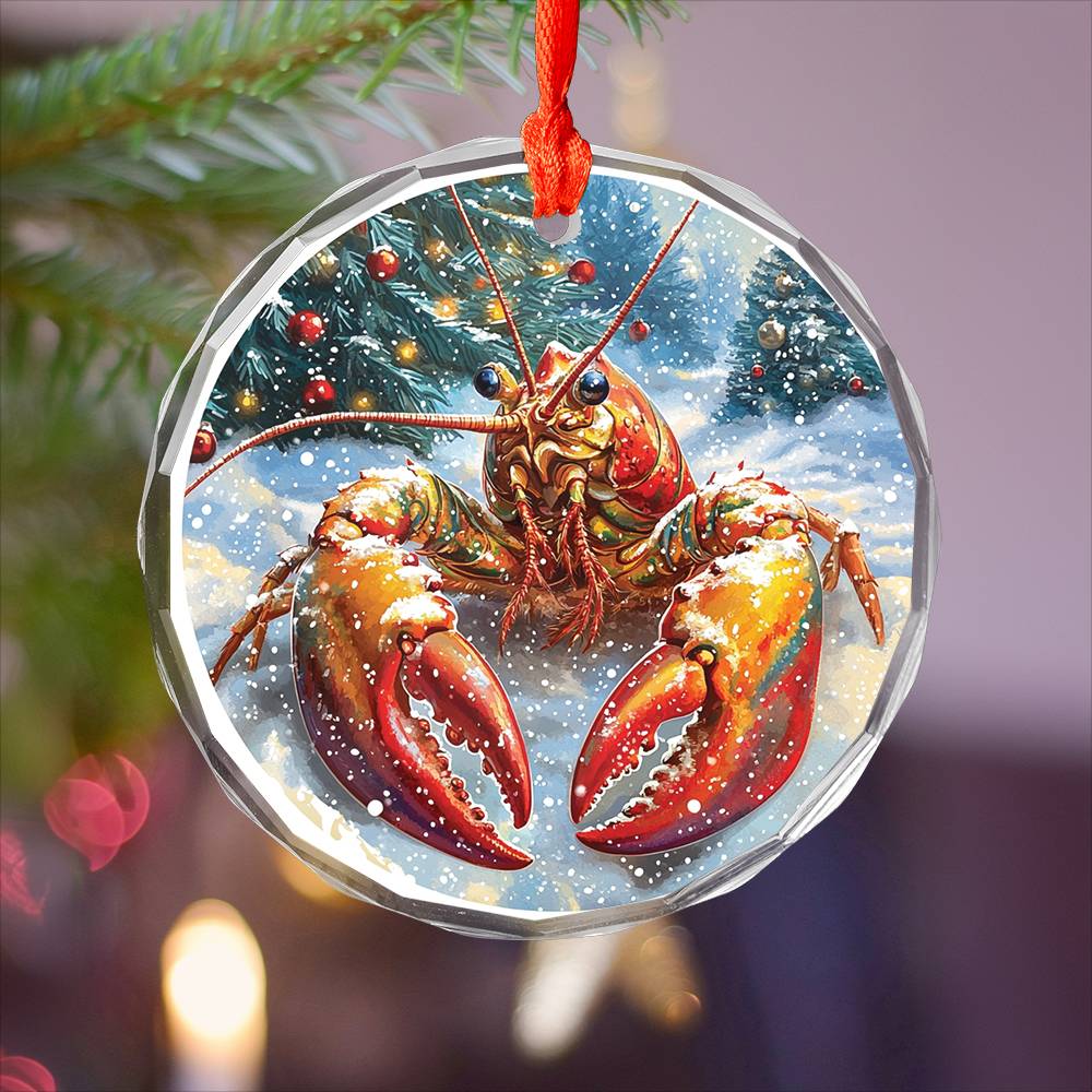 Beautiful Angus Lobster Christmas Night Design 1 Glass Ornament
