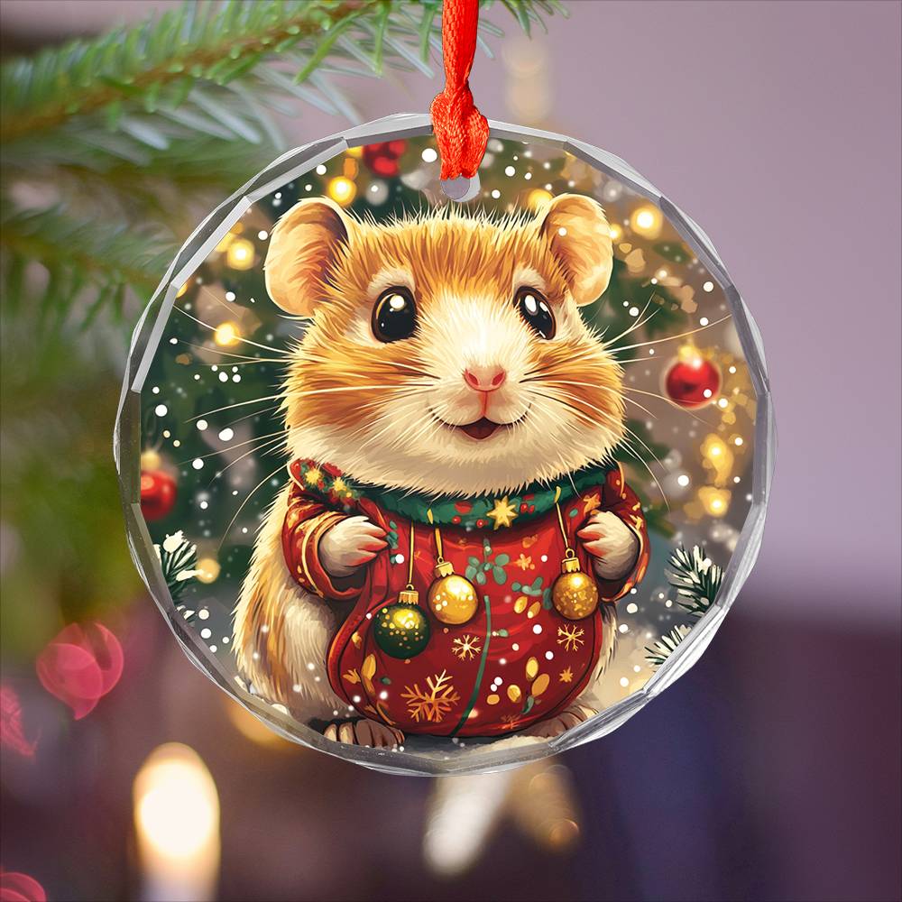 Beautiful Hamster Christmas Night Design 1 Glass Ornament