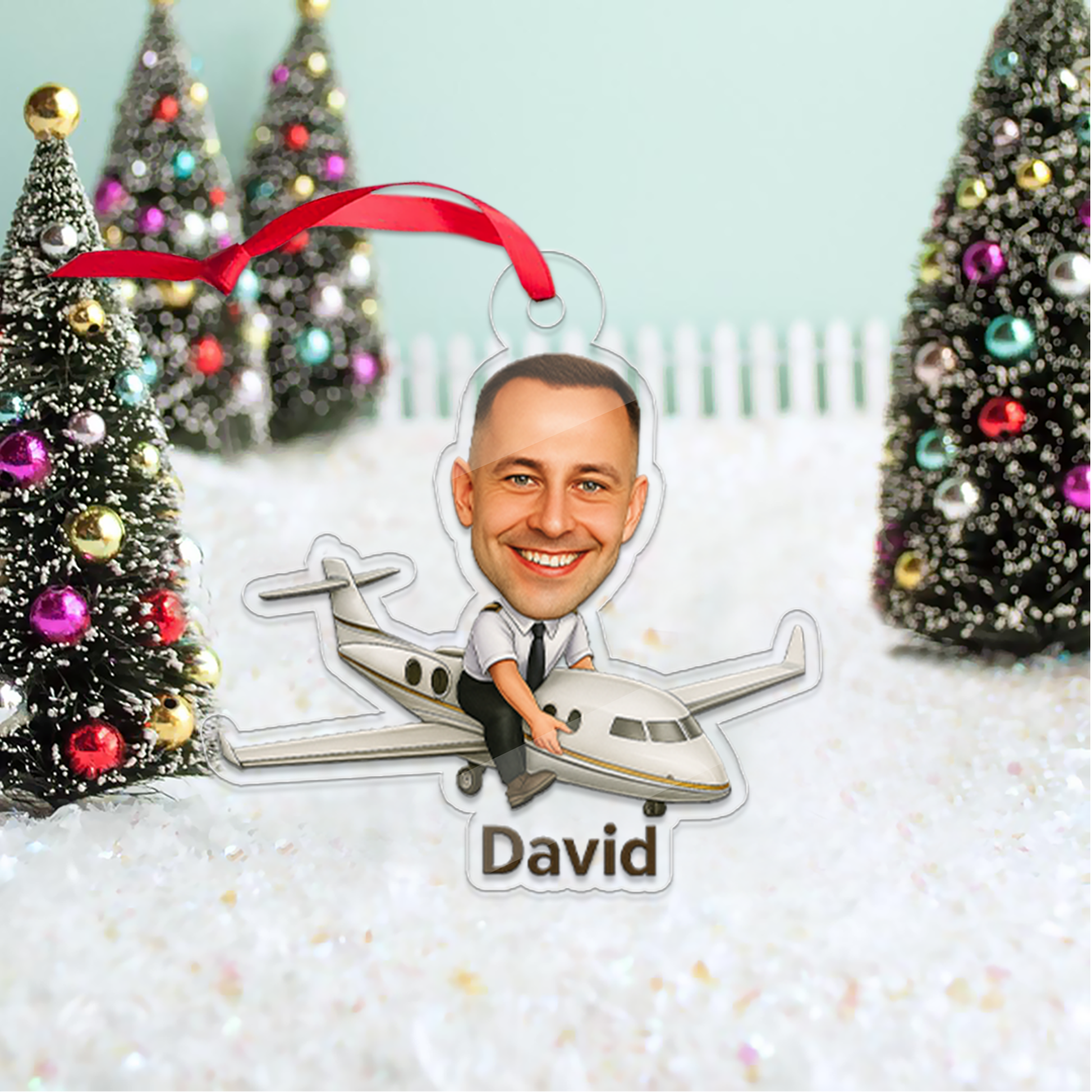 Personalized Portrait Airplane Pilot Ornament, Photo Car Ornament, Funny Ornament, Aviation Gifts, Pilot Gift