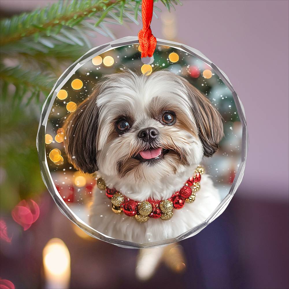 Beautiful Angus Shih Tzu Dog Christmas Night Design 3 Glass Ornament