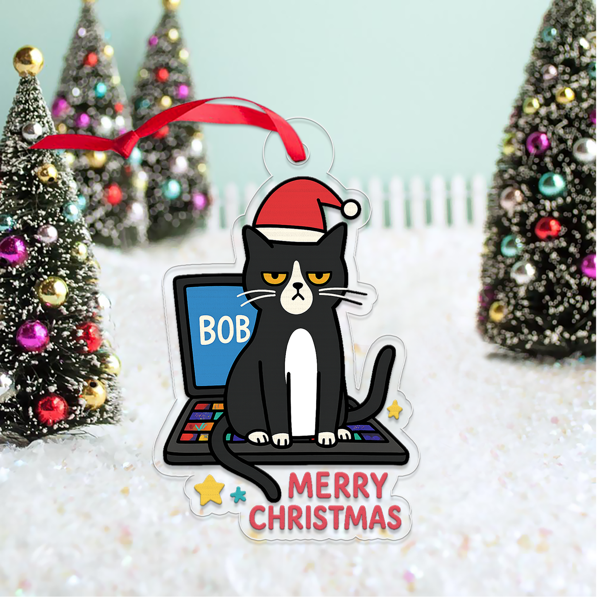 Personalized Cat Upset On Laptop Christmas Ornament, Christmas Decor, Cat Lover Gifts, Funny Ornament, Office Gift