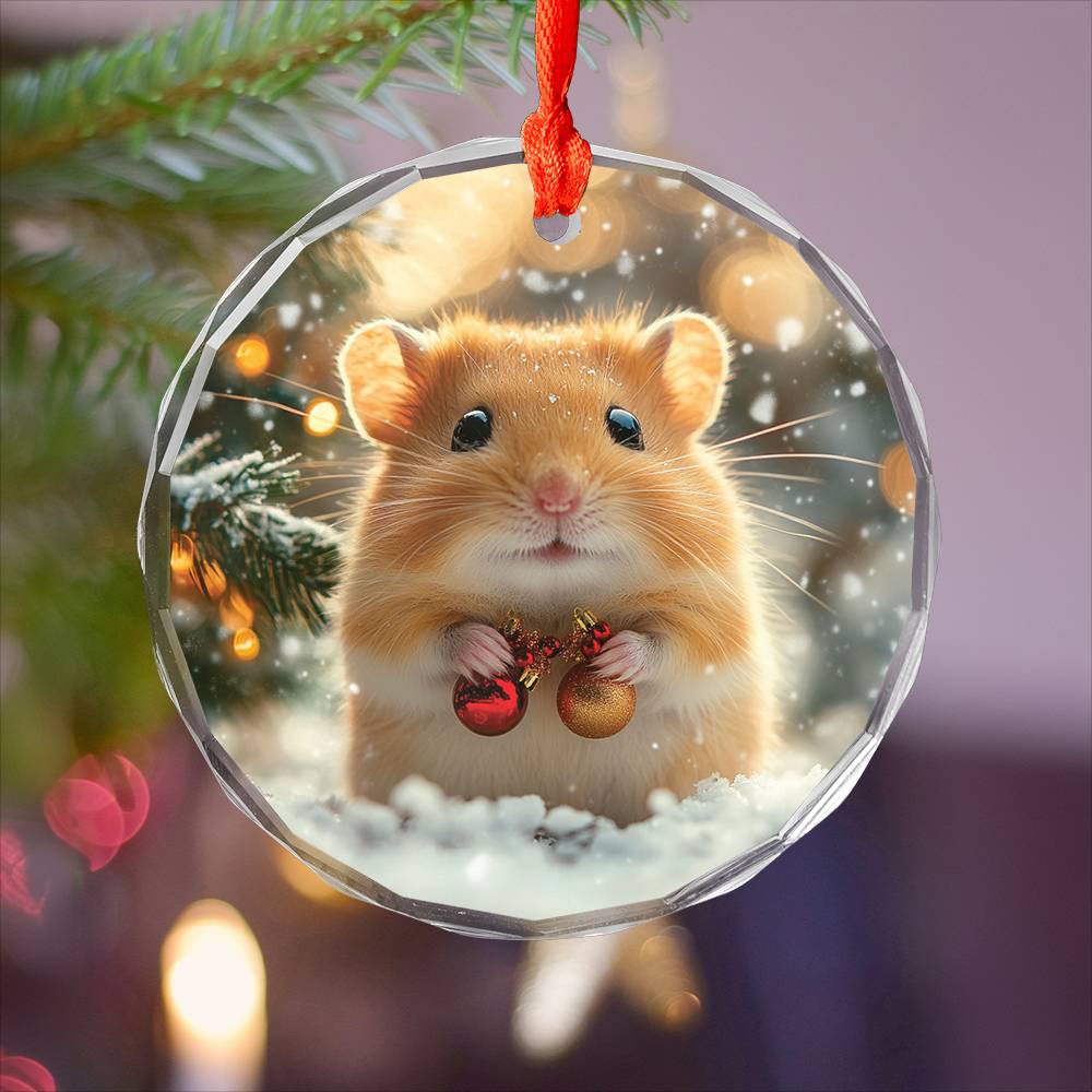 Beautiful Hamster Christmas Night Design 3 Glass Ornament