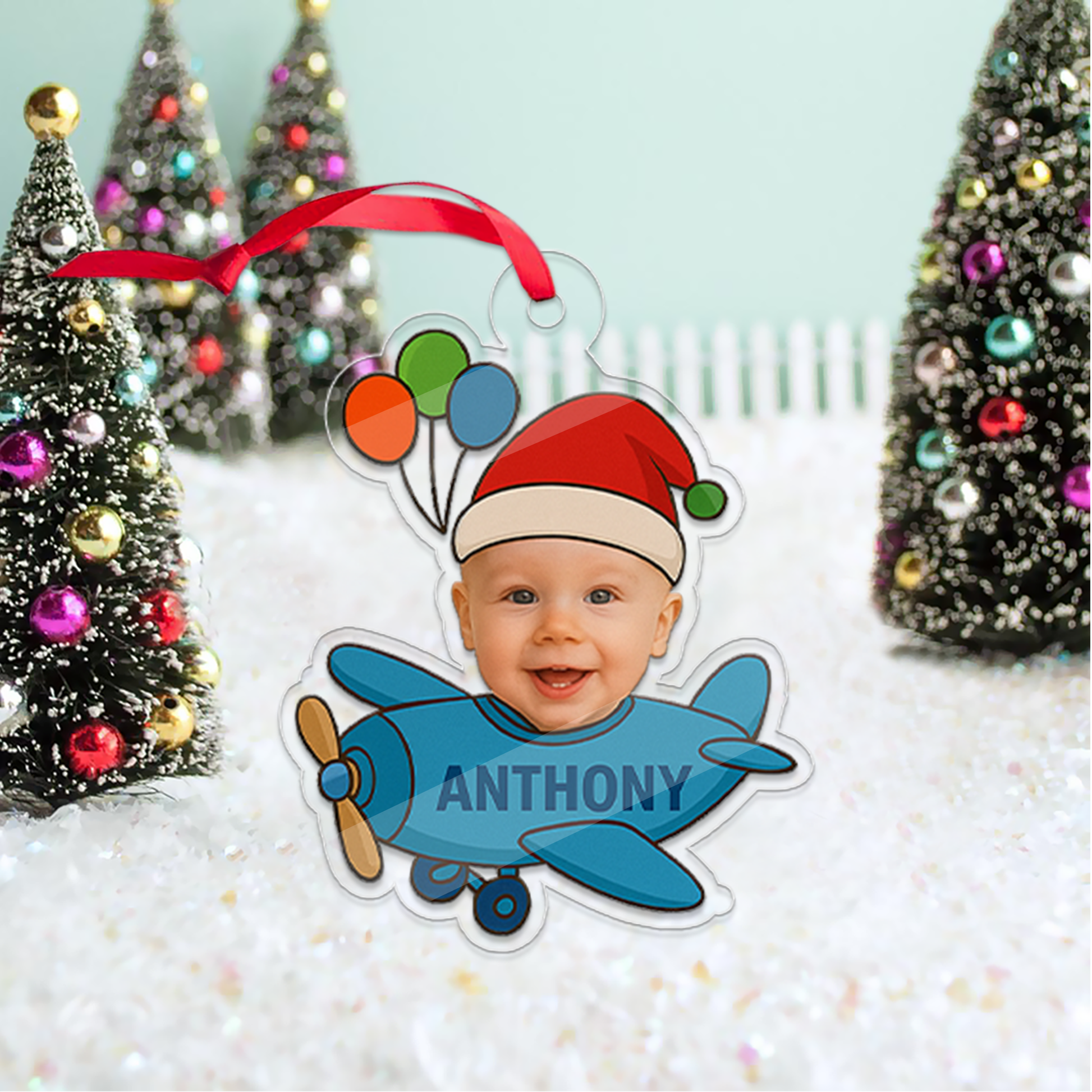 Custom Photo Kids Airplane Ornament, Personalized Portrait Pilot Ornament, Photo Car Ornament, Custom Baby Gift, Funny Ornament