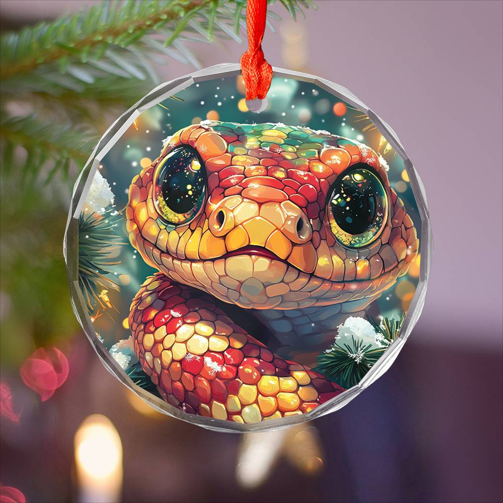Beautiful Angus Snake Christmas Night Design 3 Glass Ornament