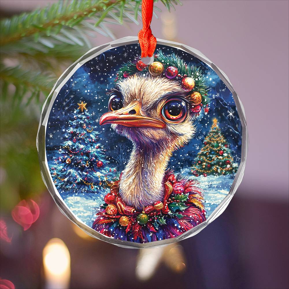 Beautiful Ostrich Christmas Night Design 4 Glass Ornament