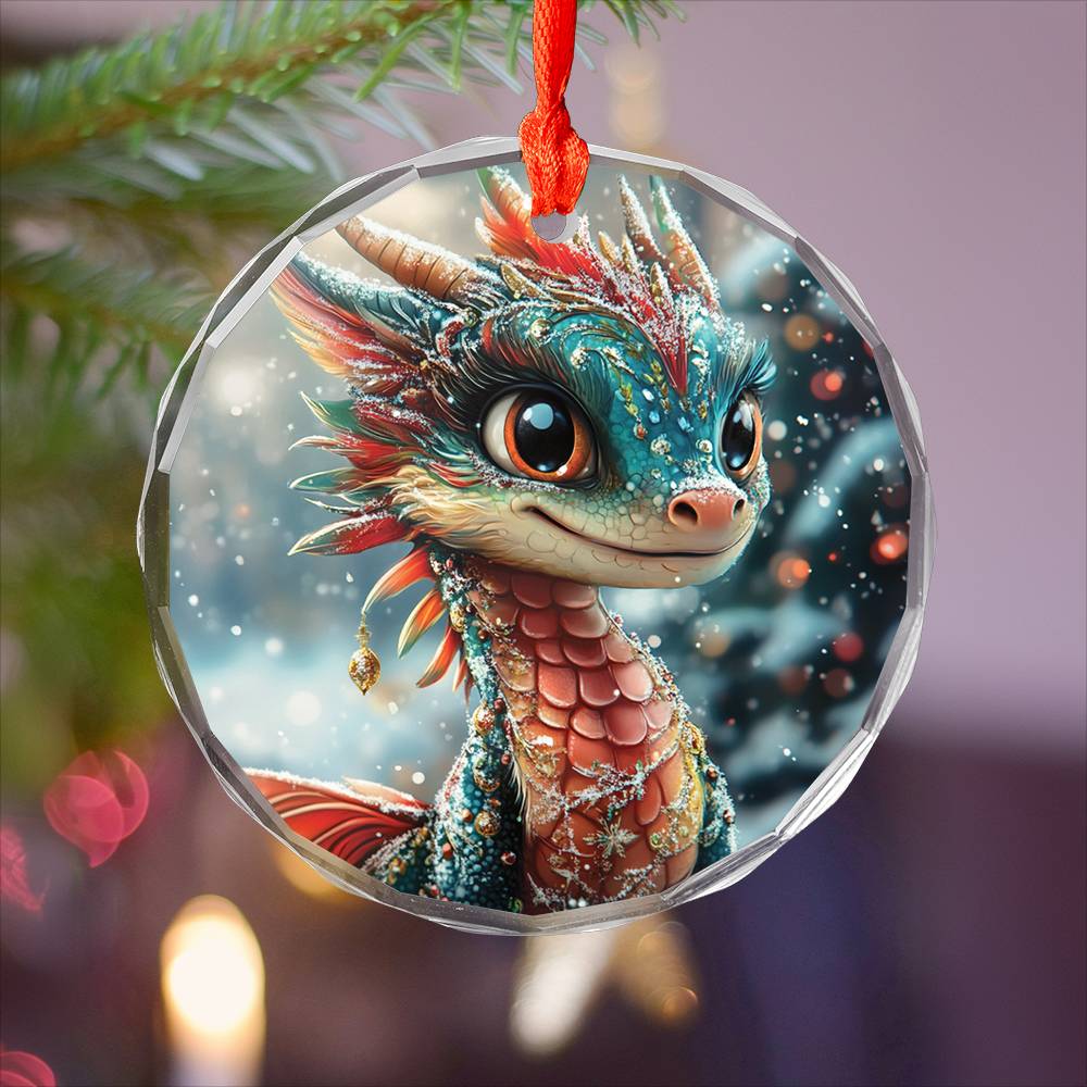 Beautiful Angus Dragon Christmas Night Design 2 Glass Ornament