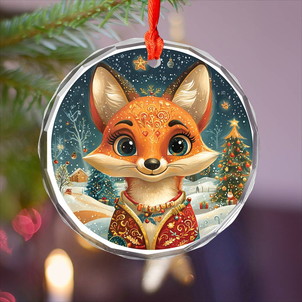 Beautiful Angus Fox Christmas Night Design 4 Glass Ornament
