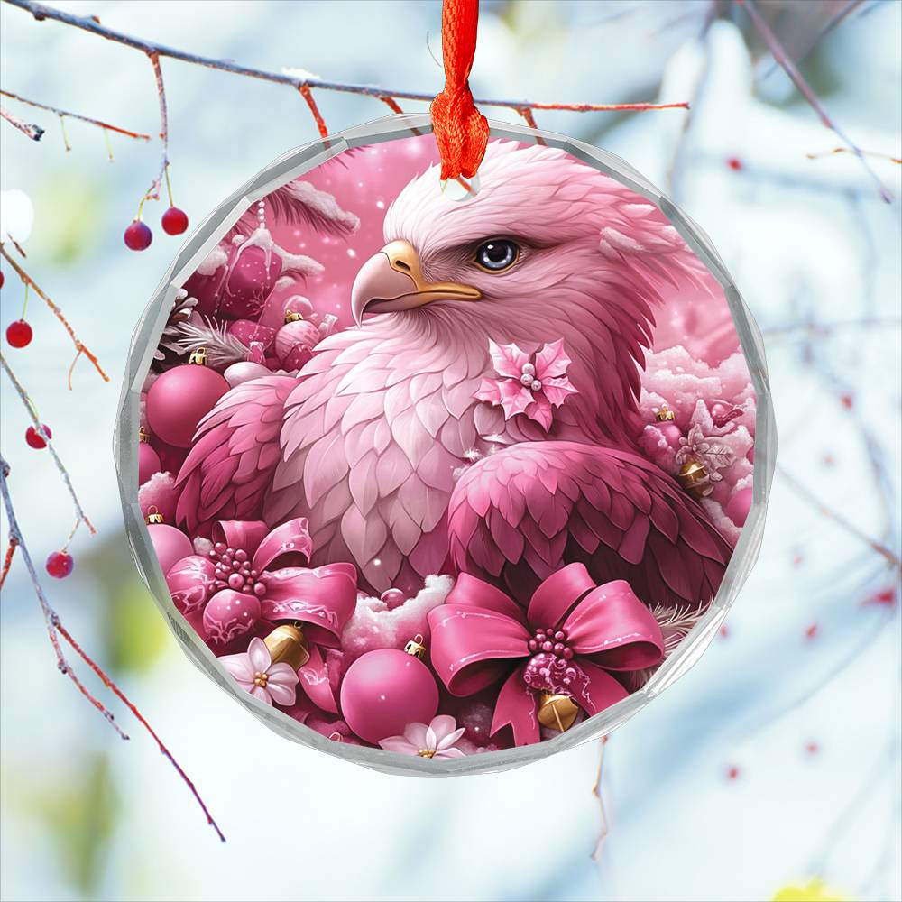 Eagle Pink Christmas Design 2 Glass Ornament