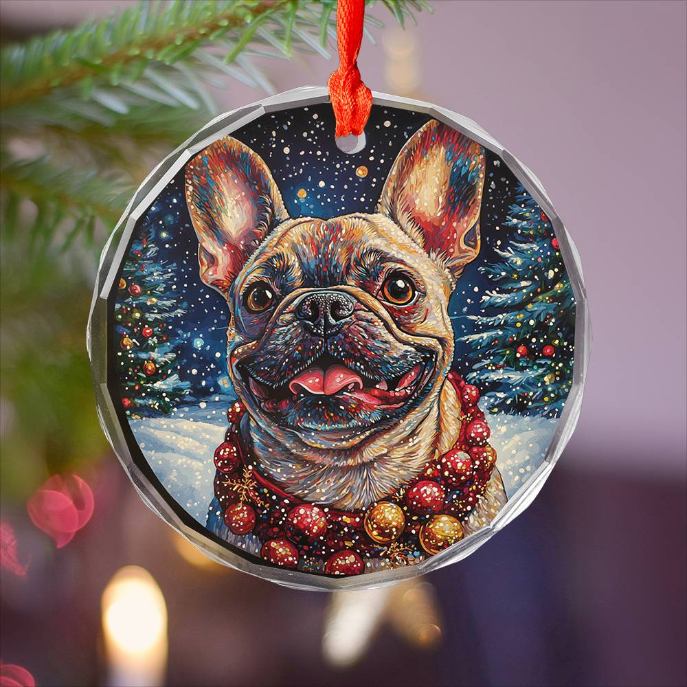 Beautiful Angus Bulldog Christmas Night Design 1 Glass Ornament