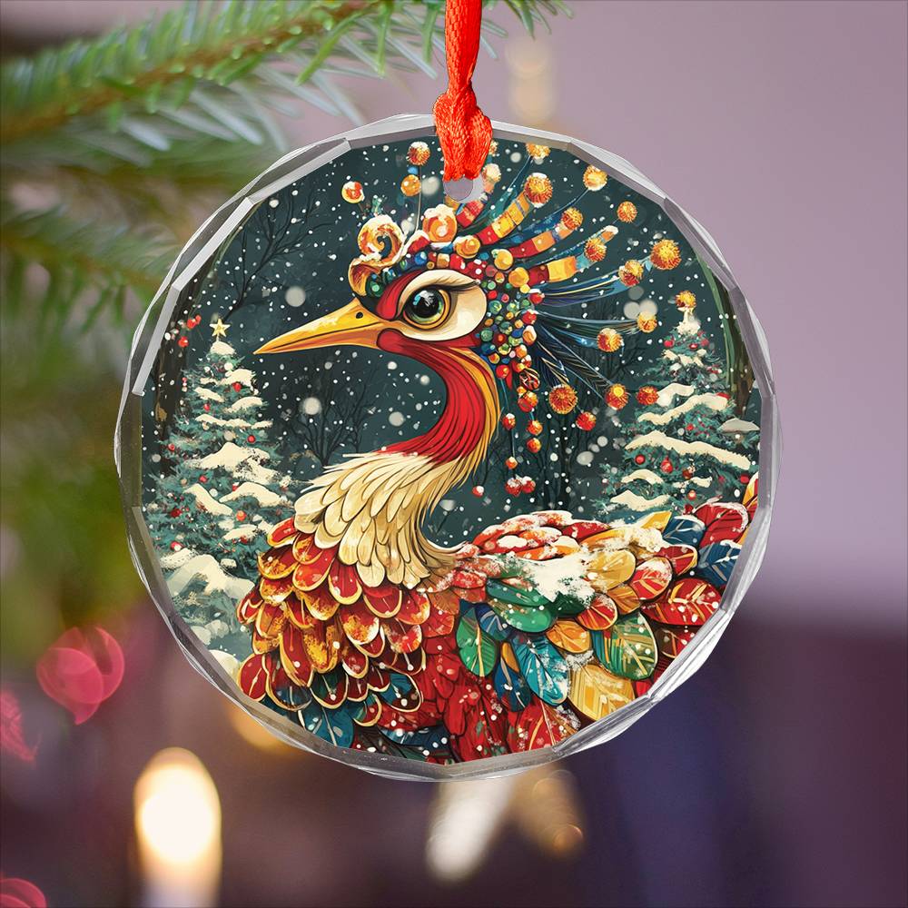 Beautiful Crane Christmas Night Design 4 Glass Ornament