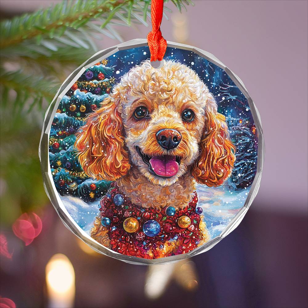 Beautiful Angus Poodle Dog Christmas Night Design 3 Glass Ornament