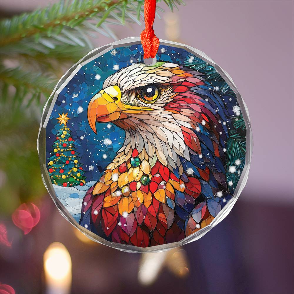 Beautiful Eagle Christmas Night Design 3 Glass Ornament