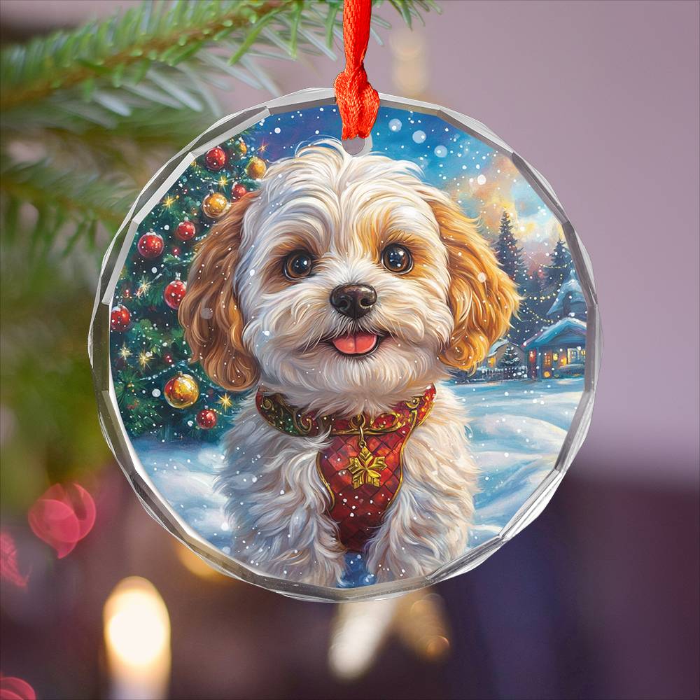 Beautiful Havanese Dog Christmas Night Design 2 Glass Ornament