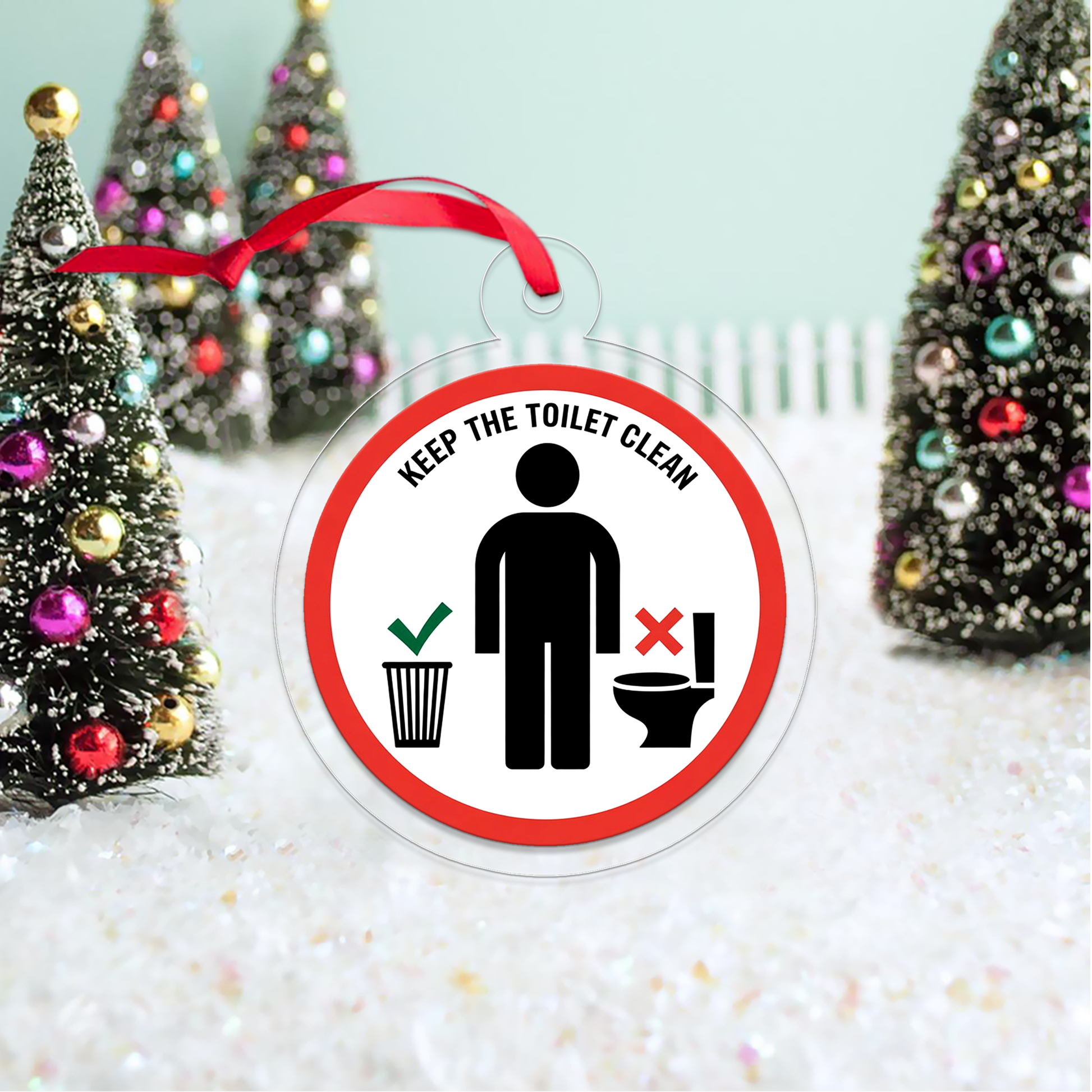 Funny Keep The Toilet Clean Ornament, Christmas Decor, Christmas Tree Decoration Man On Toilet Humorous, Toilet Ornament