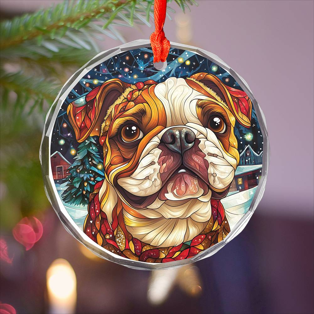 Beautiful Angus Bulldog Dog Christmas Night Design 2 Glass Ornament