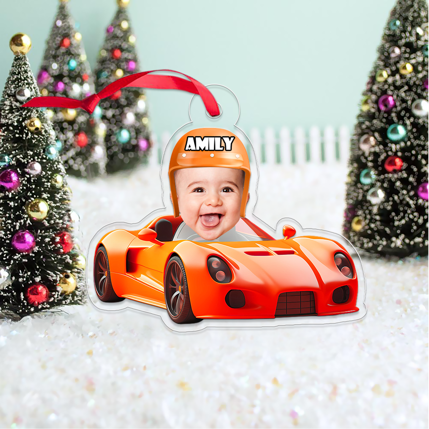 Custom Photo Baby With Car Xmas