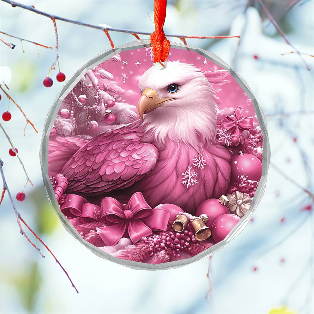 Eagle Pink Christmas Design 1 Glass Ornament